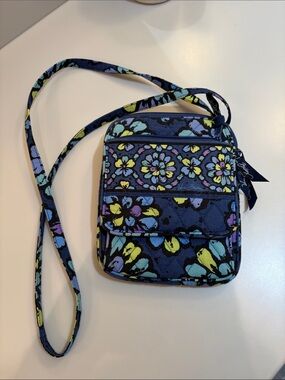 Vera Bradley Navy Floral Crossbody Pouch with Yellow & Purple Accents